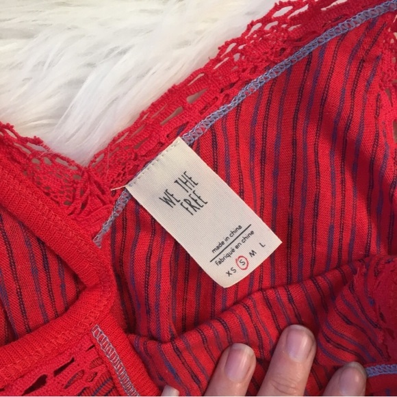 Free People Red Blue Striped Linen Tank Top Shirt - Picture 8 of 8